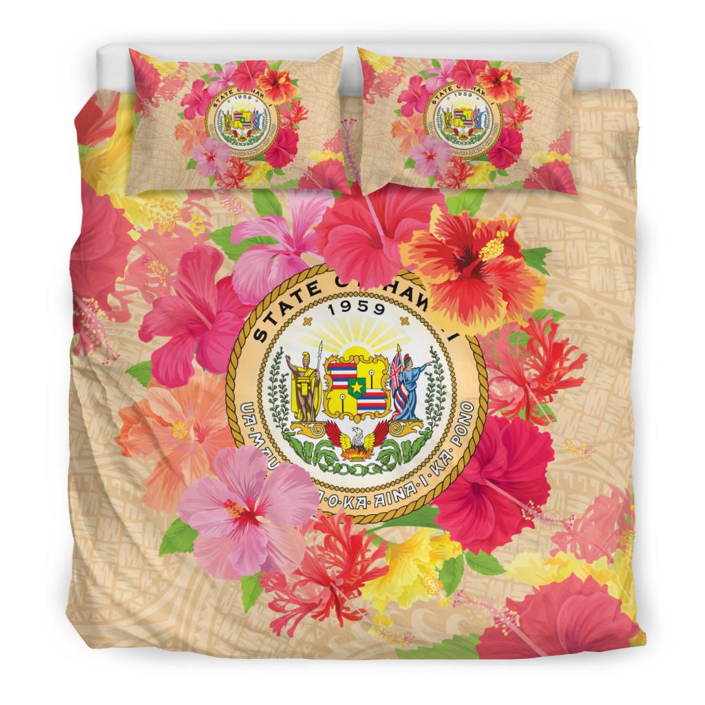 Hawaii Bedding Set - Hawaii Coat Of Arm Hibiscus Bedding Set - Polynesian Pride