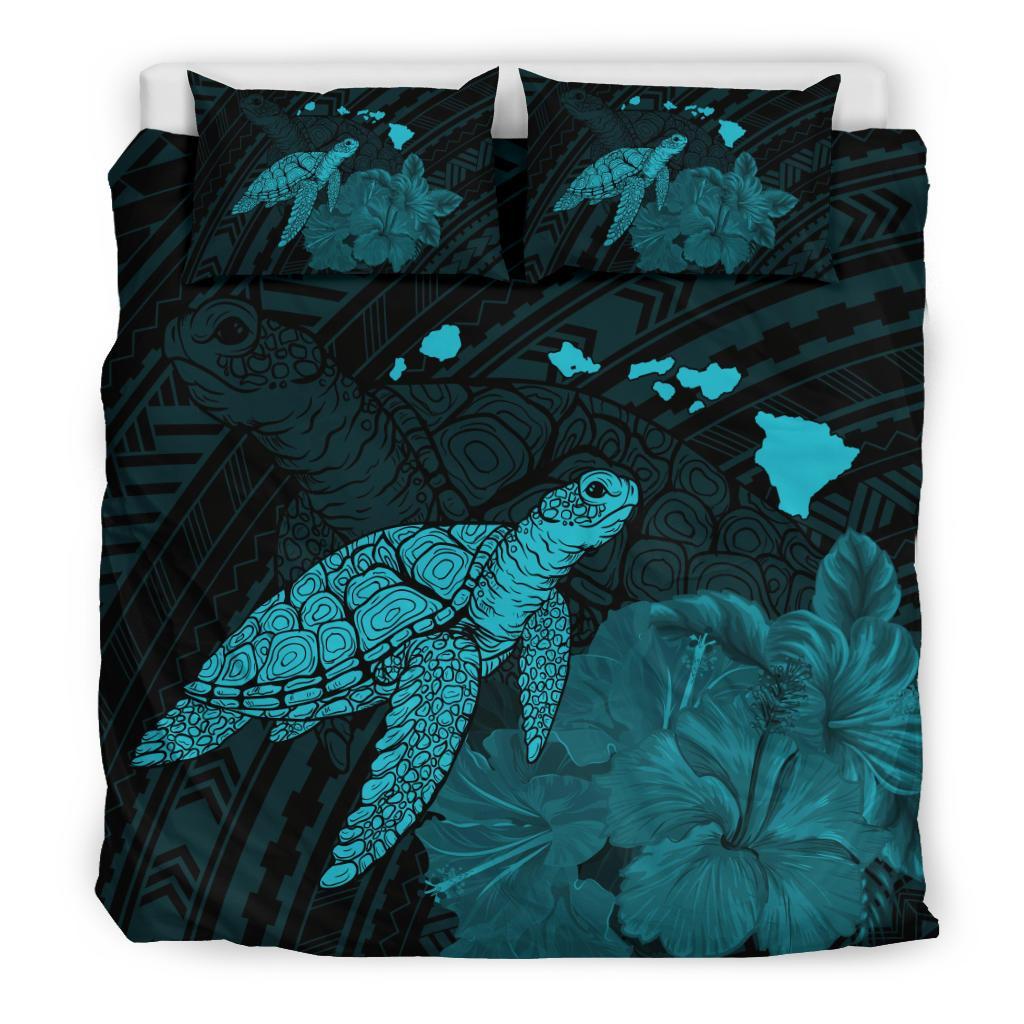 Hawaii Polynesian Hibiscus Turtle Map Bedding Set - AH - Blue - Polynesian Pride