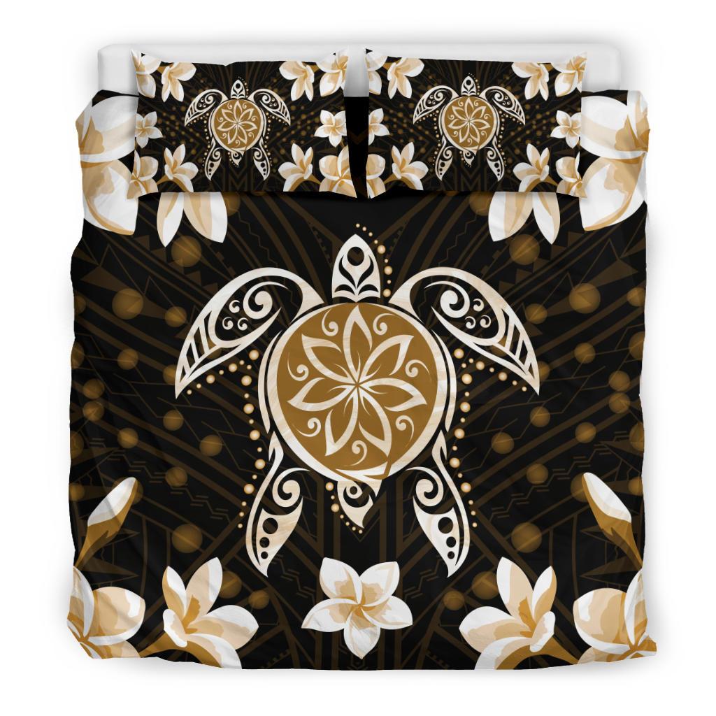Hawaiian Gold Turtle Plumeria Bedding Set - Polynesian Pride