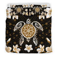 Hawaiian Gold Turtle Plumeria Bedding Set - Polynesian Pride
