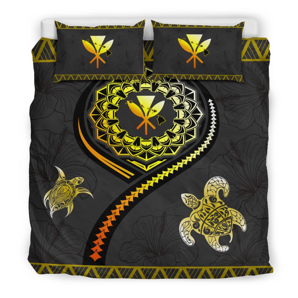 Hawaii Map Polynesian Turtle Hibiscus Gold - Bedding Set AH - Polynesian Pride