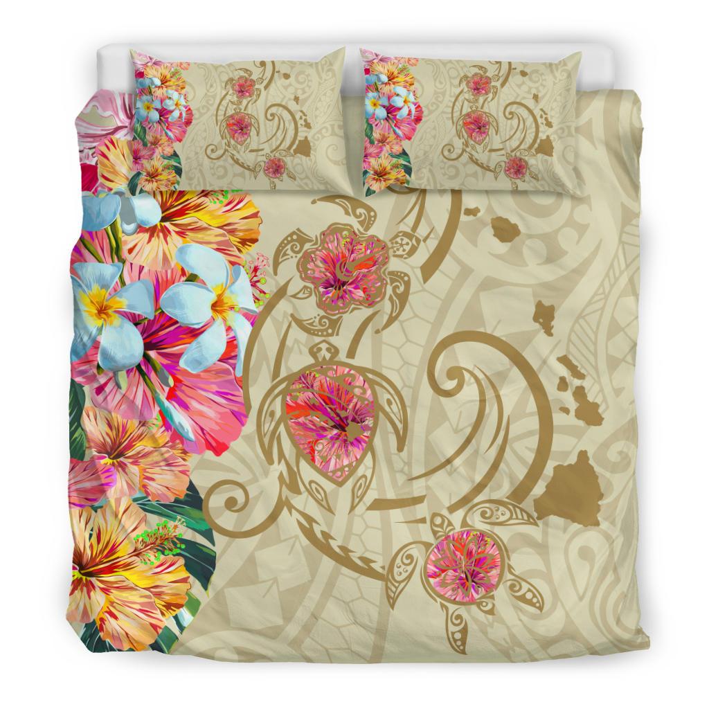 Hawaii Triple Marble Turtle Polynesian Hibiscus Bedding Set - AH - Benjamin Style - Beige - Polynesian Pride