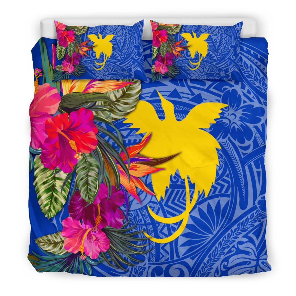 Papua New Guinea Bedding Set - Hibiscus Polynesian Pattern Blue Version - Polynesian Pride