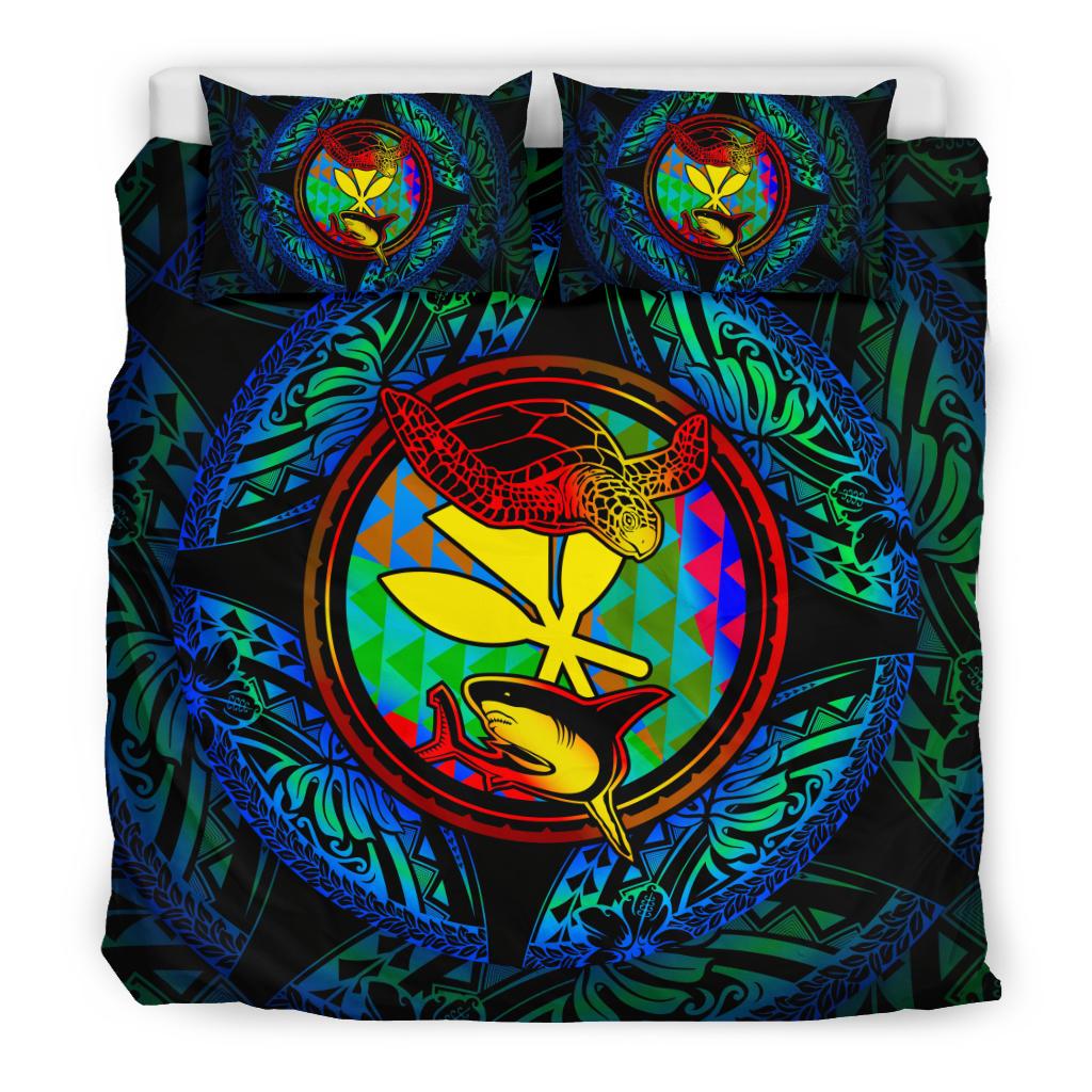 Polynesian Bedding Set - Hawaii (Kanaka Maoli) Duvet Cover Set - Colorful Turtle Shark - Polynesian Pride