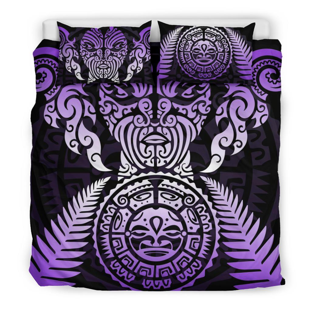 Maori Face Fern New Zealand Bedding Set Purple - Polynesian Pride