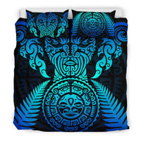 Maori Face Fern New Zealand Bedding Set Blue - Polynesian Pride