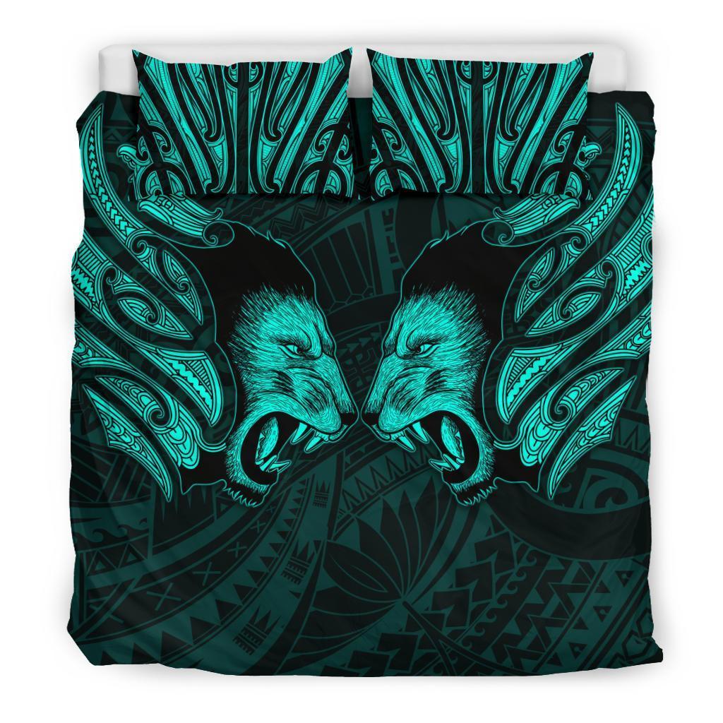Double Lion Maori Tattoo Bedding Set New Zealand - Turquoise - Polynesian Pride