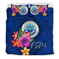 Micronesia Bedding Set - Federated States of Micronesia Duvet Cover Set Floral With Seal Blue - Polynesian Pride