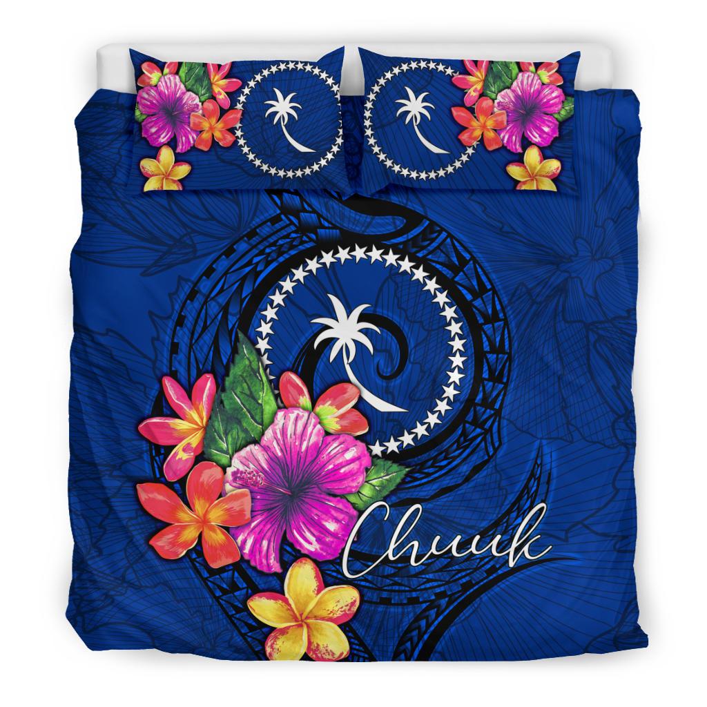 Micronesia Bedding Set - Chuuk Duvet Cover Set Floral With Seal Blue - Polynesian Pride