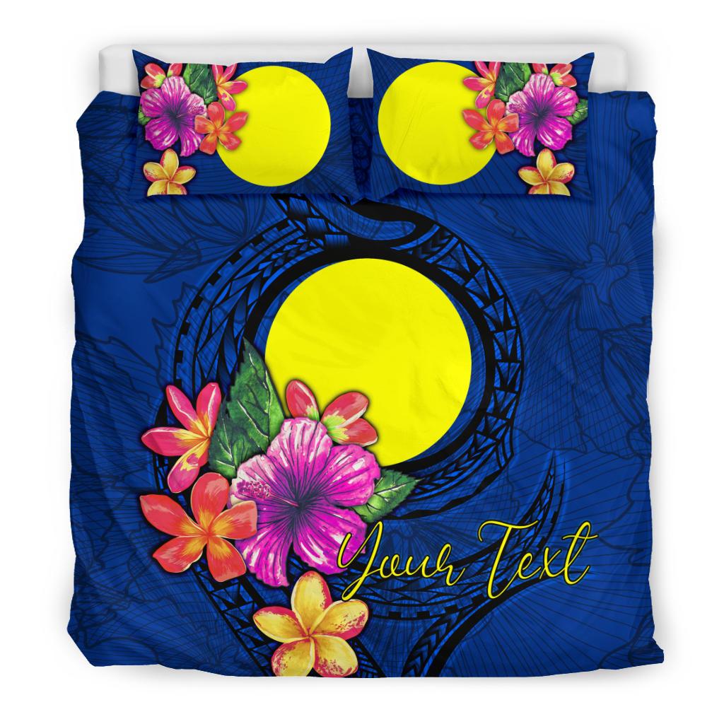 Polynesian Custom Personalised Bedding Set - Palau Duvet Cover Set Floral With Seal Blue - Polynesian Pride