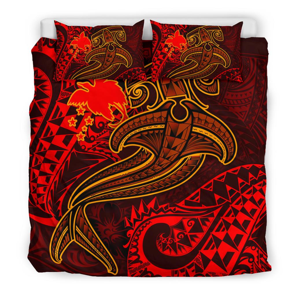 Papua New Guinea Bedding Set - Red Shark Polynesian Tattoo - Polynesian Pride