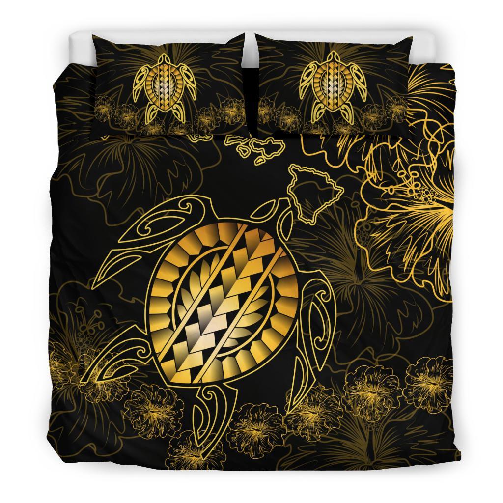 Hawaiian Turtle Hibiscus - Bedding Set - Flora Style Black - Polynesian Pride