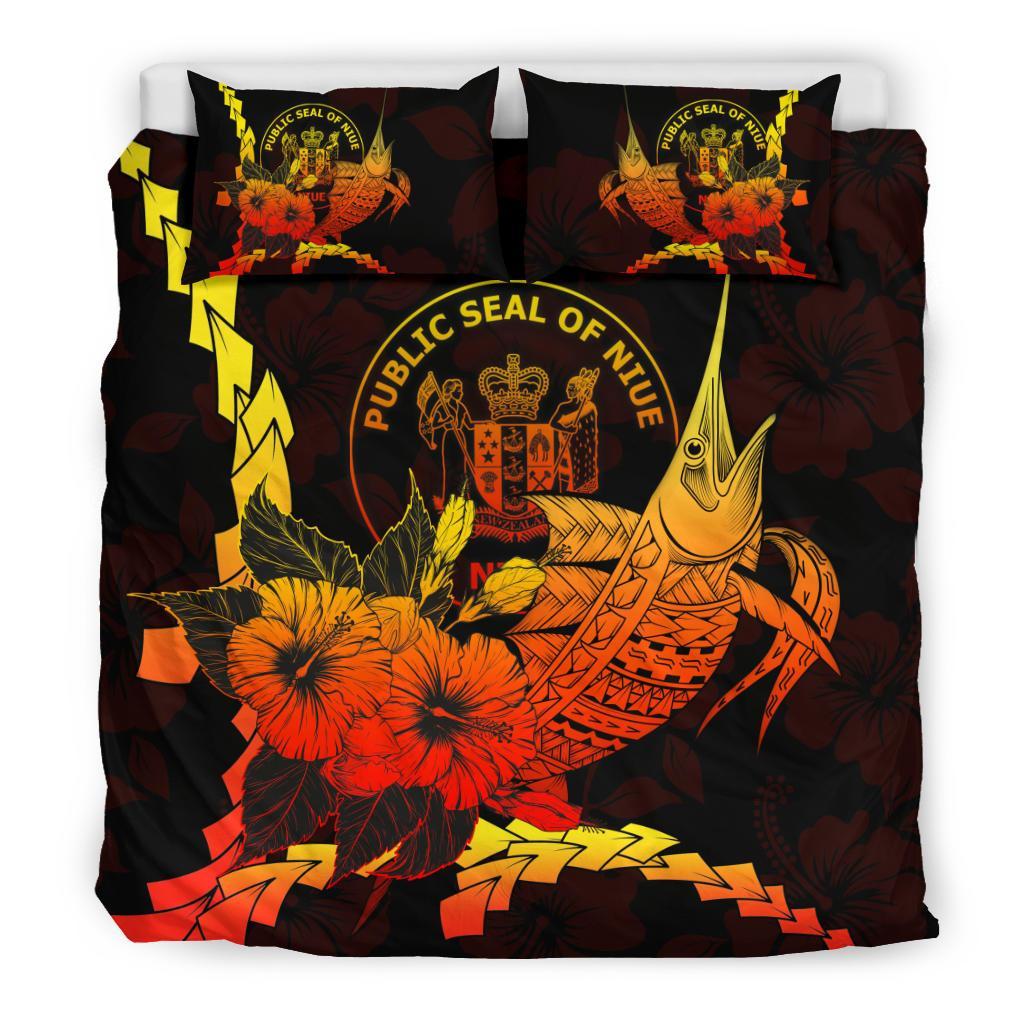 Niue Polynesian Bedding Set - Swordfish With Hibiscus - Polynesian Pride