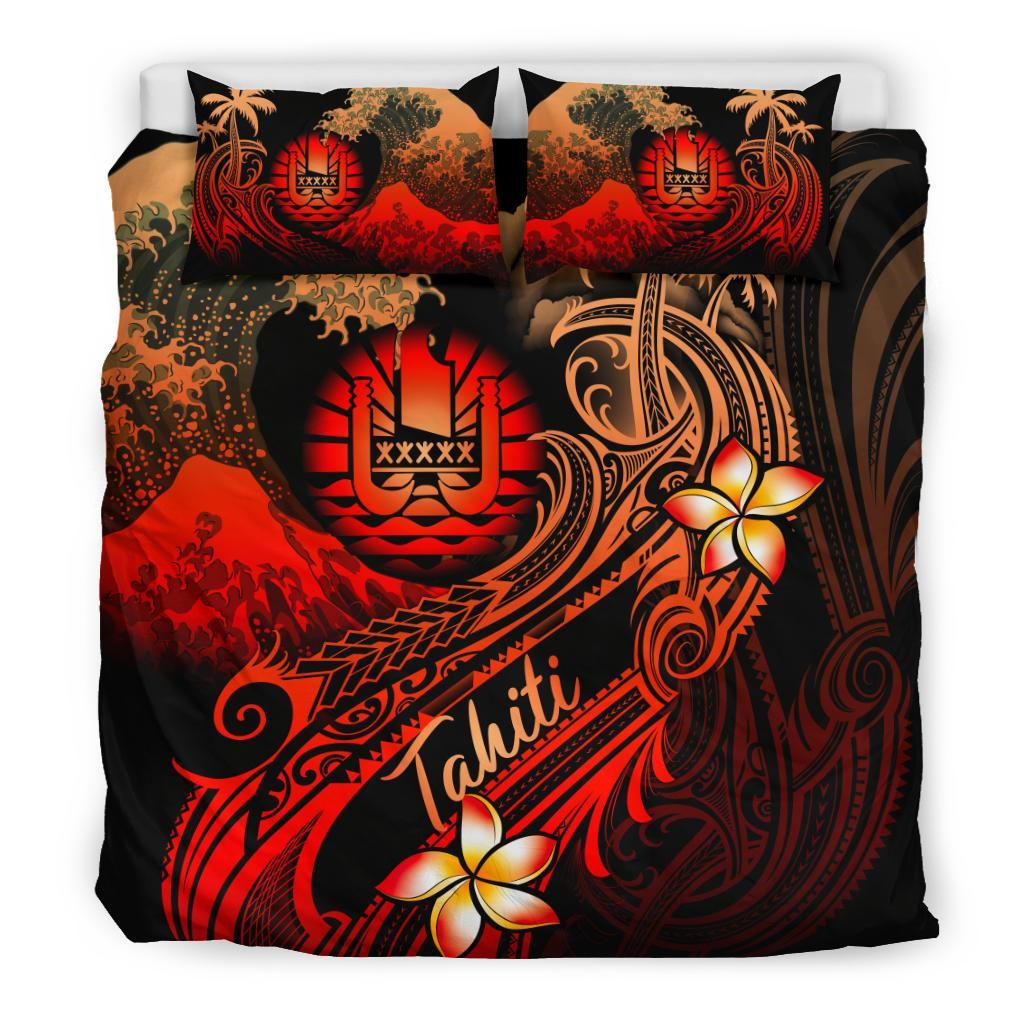 Tahiti Polynesian Bedding Set - Plumeria Flowers And Waves - Polynesian Pride