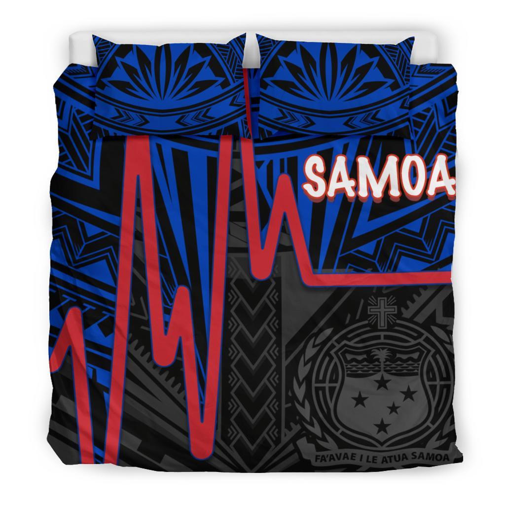 Samoa Bedding Set - Samoa Seal With Polynesian Patterns In Heartbeat Style (Blue) - Polynesian Pride