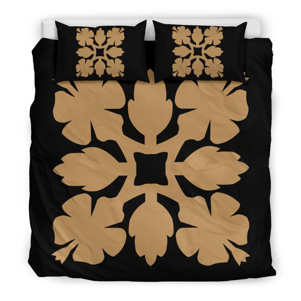 Hawaiian Bedding Set Royal Pattern - Black And Gold - C1 Style - Polynesian Pride