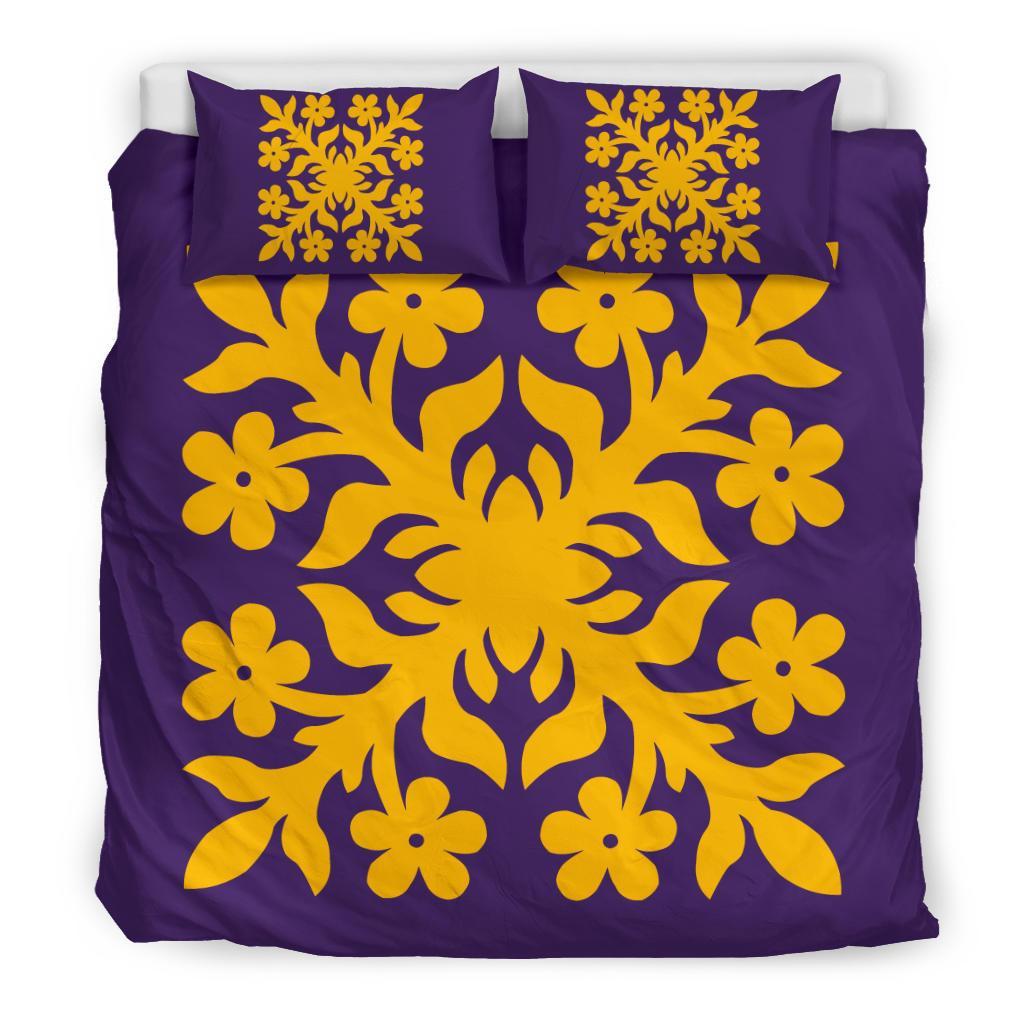 Hawaiian Bedding Set Royal Pattern - Black And Gold - C2 Style - Polynesian Pride