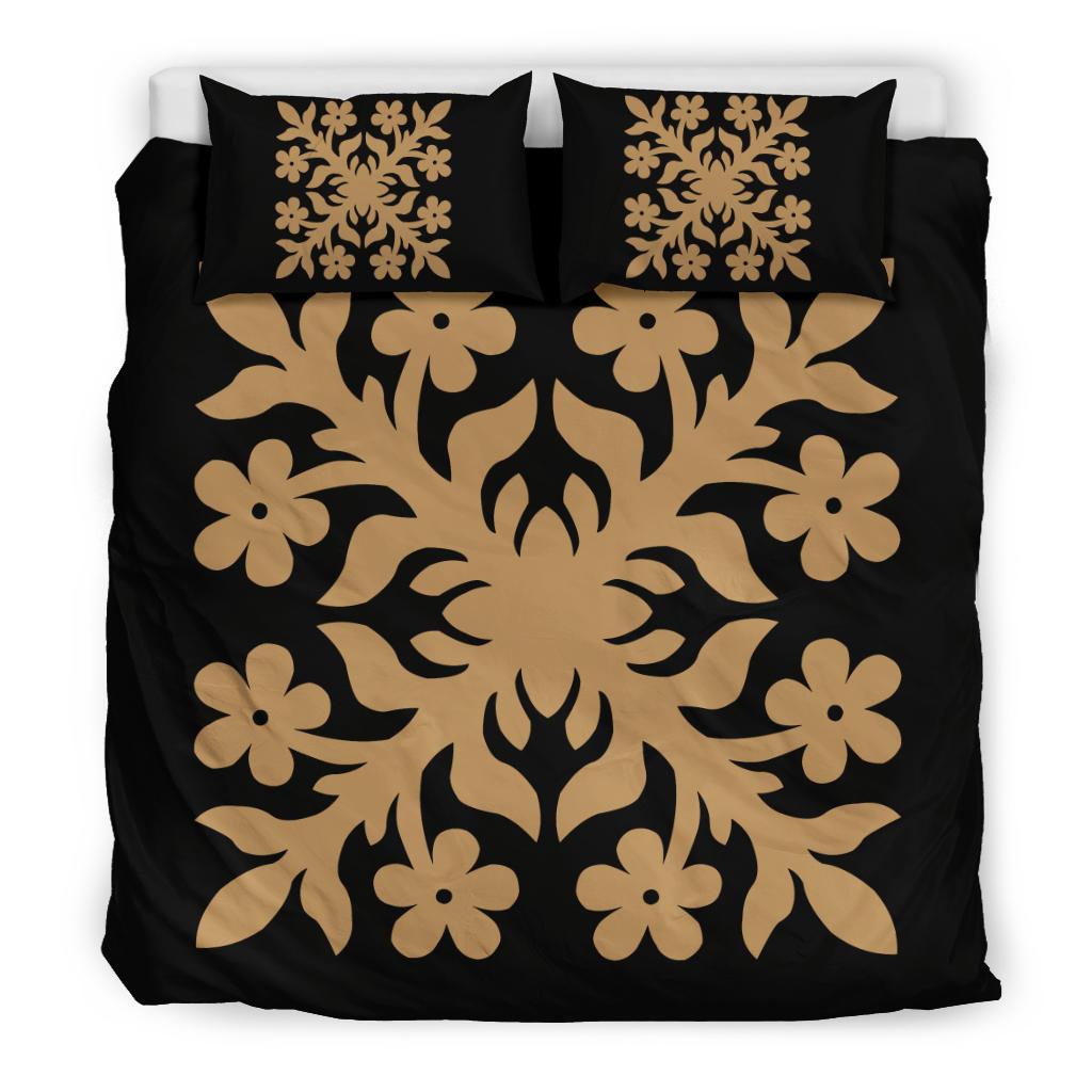 Hawaiian Bedding Set Royal Pattern - Black And Gold - C2 Style - Polynesian Pride