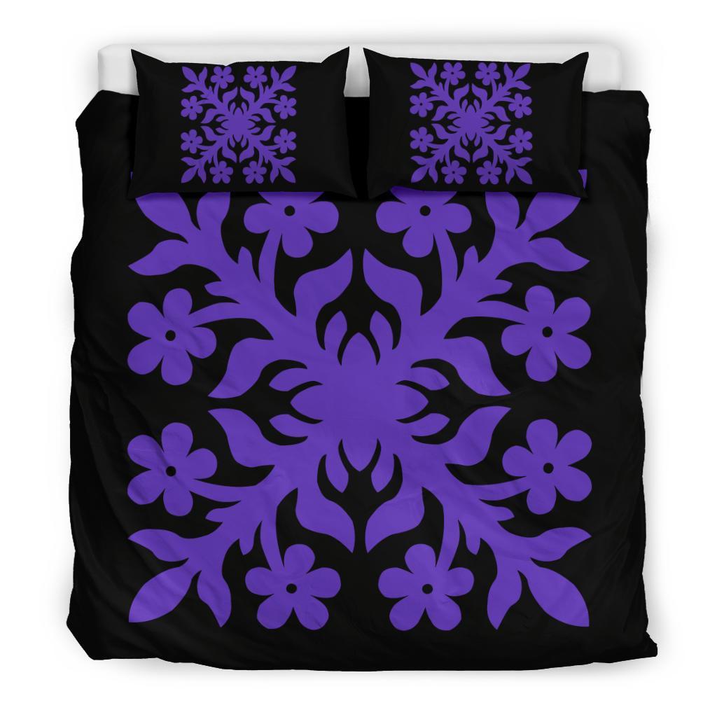 Hawaiian Bedding Set Royal Pattern - Black And Purple - C2 Style - Polynesian Pride