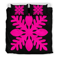 Hawaiian Royal Pattern Bedding Set - Black And Pink - D1 Style - Polynesian Pride