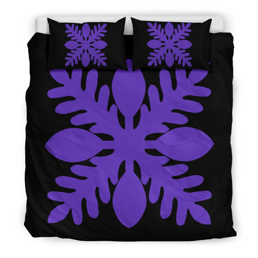 Hawaiian Royal Pattern Bedding Set - Black And Purple - D1 Style - Polynesian Pride