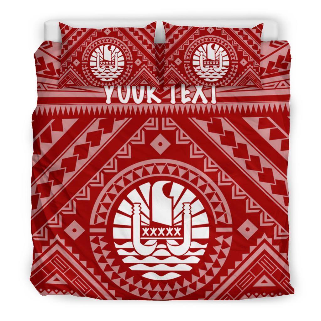 Tahiti Personalised Bedding Set - Tahiti Seal In Polynesian Tattoo Style (Red) - Polynesian Pride