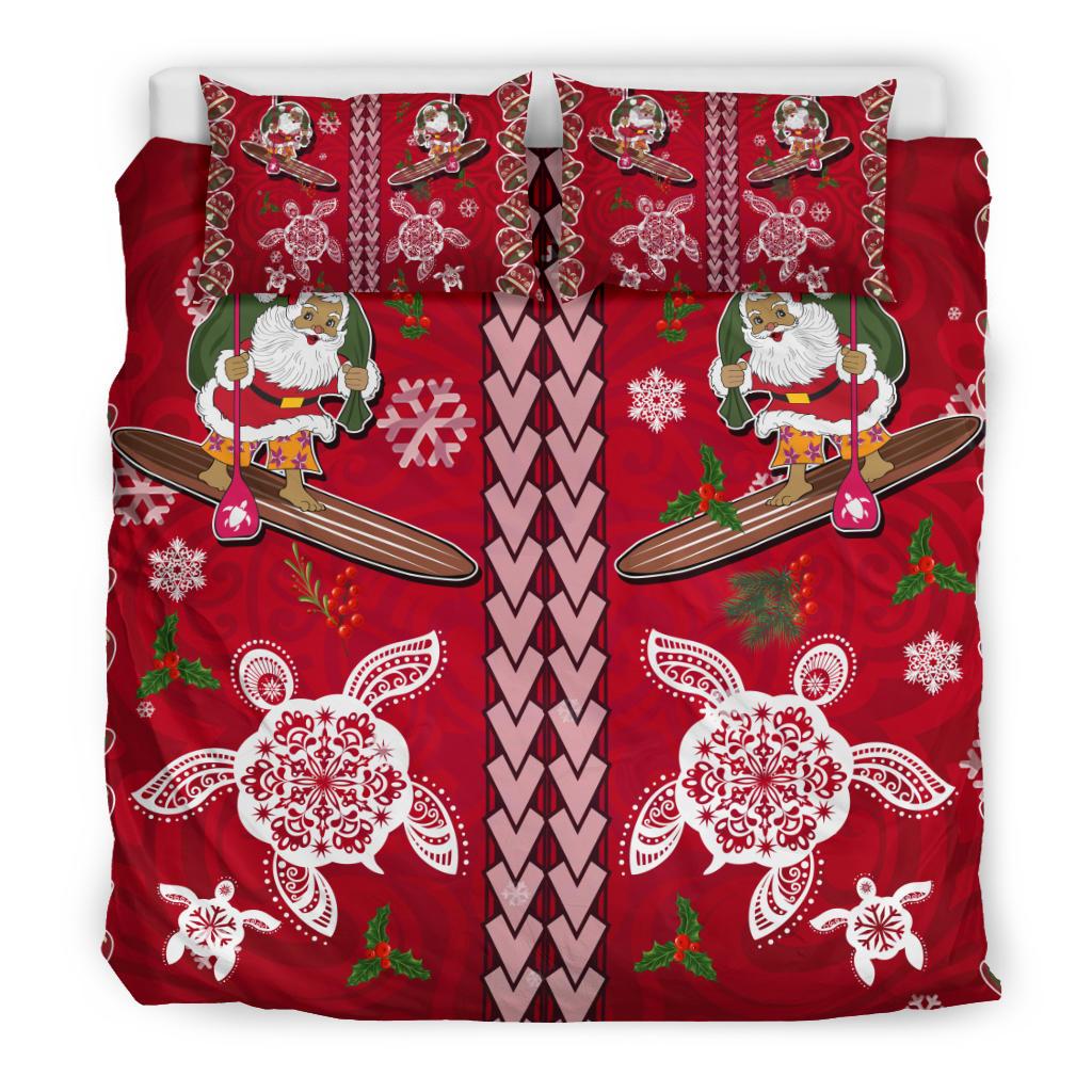 Hawaii Turtle Santa Claus Pattern Christmas Bedding Set - San Style - AH Red - Polynesian Pride