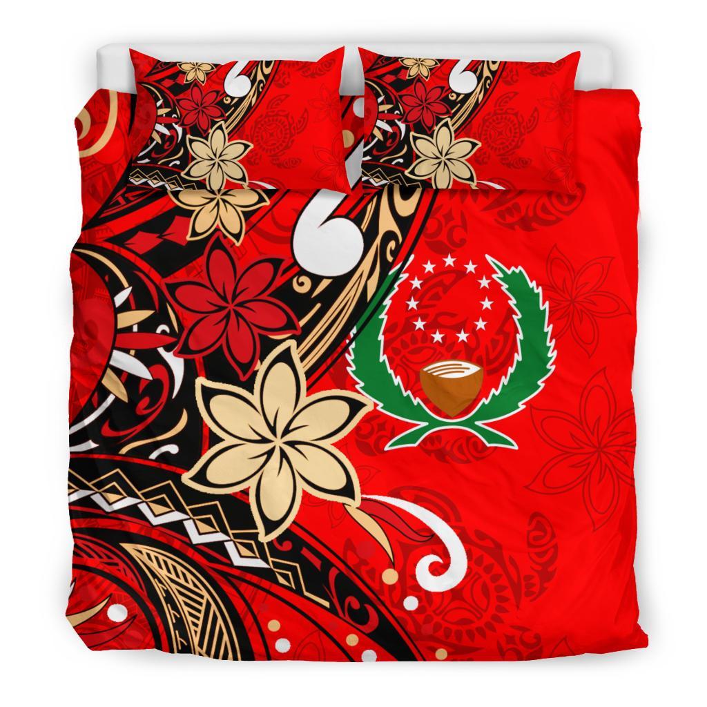 Pohnpei Bedding Set - Tribal Flower With Special Turtles Red Color - Polynesian Pride