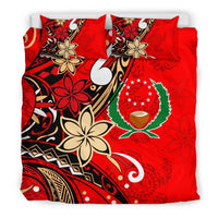 Pohnpei Bedding Set - Tribal Flower With Special Turtles Red Color - Polynesian Pride
