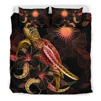 Marshall Islands Polynesian Bedding Set - Turtle With Blooming Hibiscus Gold - Polynesian Pride
