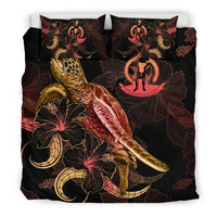Vanuatu Polynesian Bedding Set - Turtle With Blooming Hibiscus Gold - Polynesian Pride