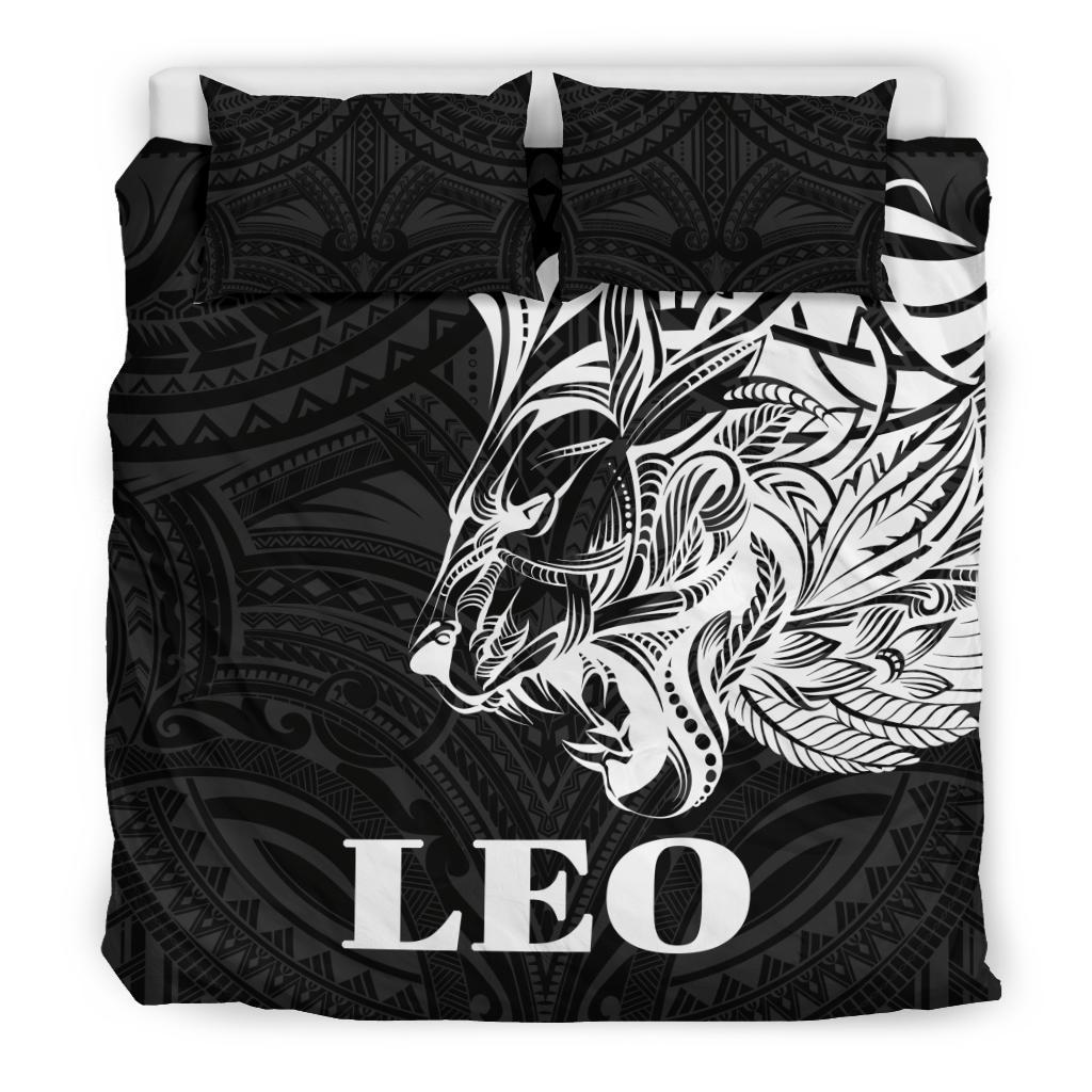 Sun In Leo Zodiac Bedding Set Polynesian Tattoo Simple - White - Polynesian Pride