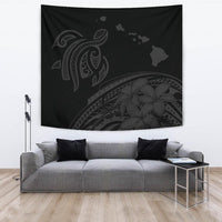 Hawaii Map Plumeria Polynesian Gray Tribal Tapestry - Polynesian Pride