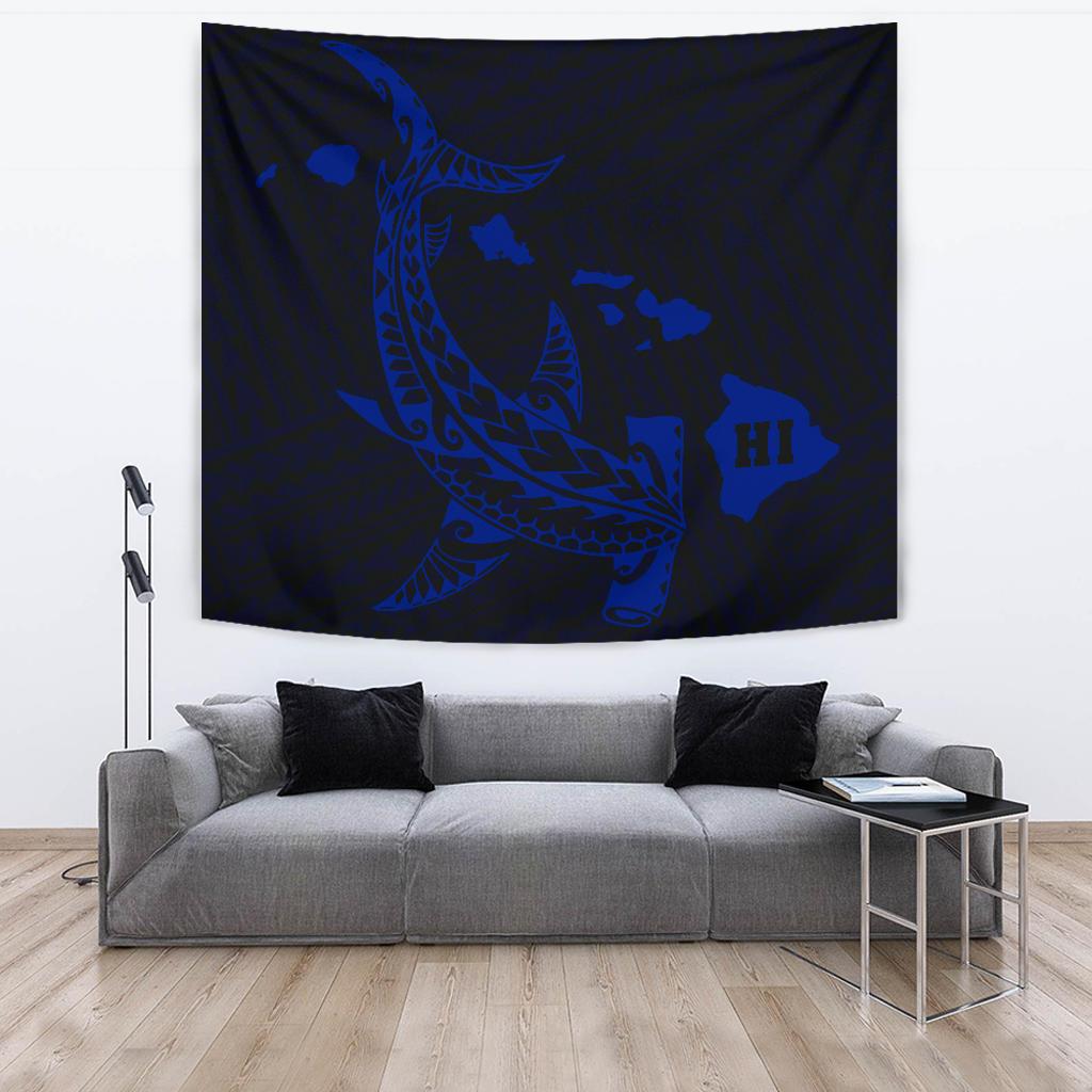 Hawaii Shark Blue Polynesian Tribal Tapestry - Polynesian Pride
