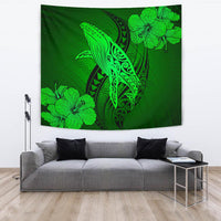 Hawaii Whale Swim Poly Green Tapestry Wall Tapestry Large 104" x 88" Green - Polynesian Pride