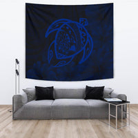 Hawaii Turtle Kanaka Map Hibiscus Poly Tapestry - Blue Wall Tapestry 150cm*150cm Blue - Polynesian Pride