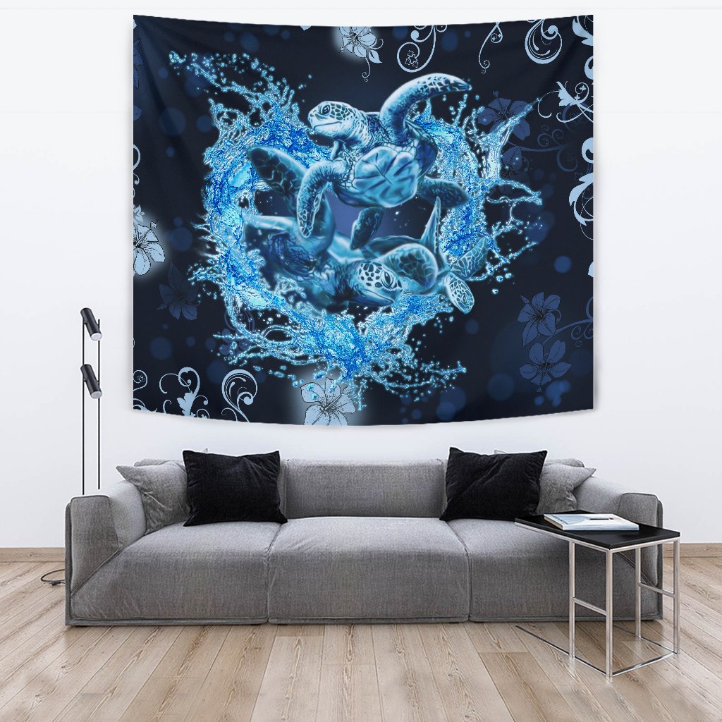 Hawaii Turtle Sea Ohana Tapestry Wall Tapestry 150cm*150cm Blue - Polynesian Pride