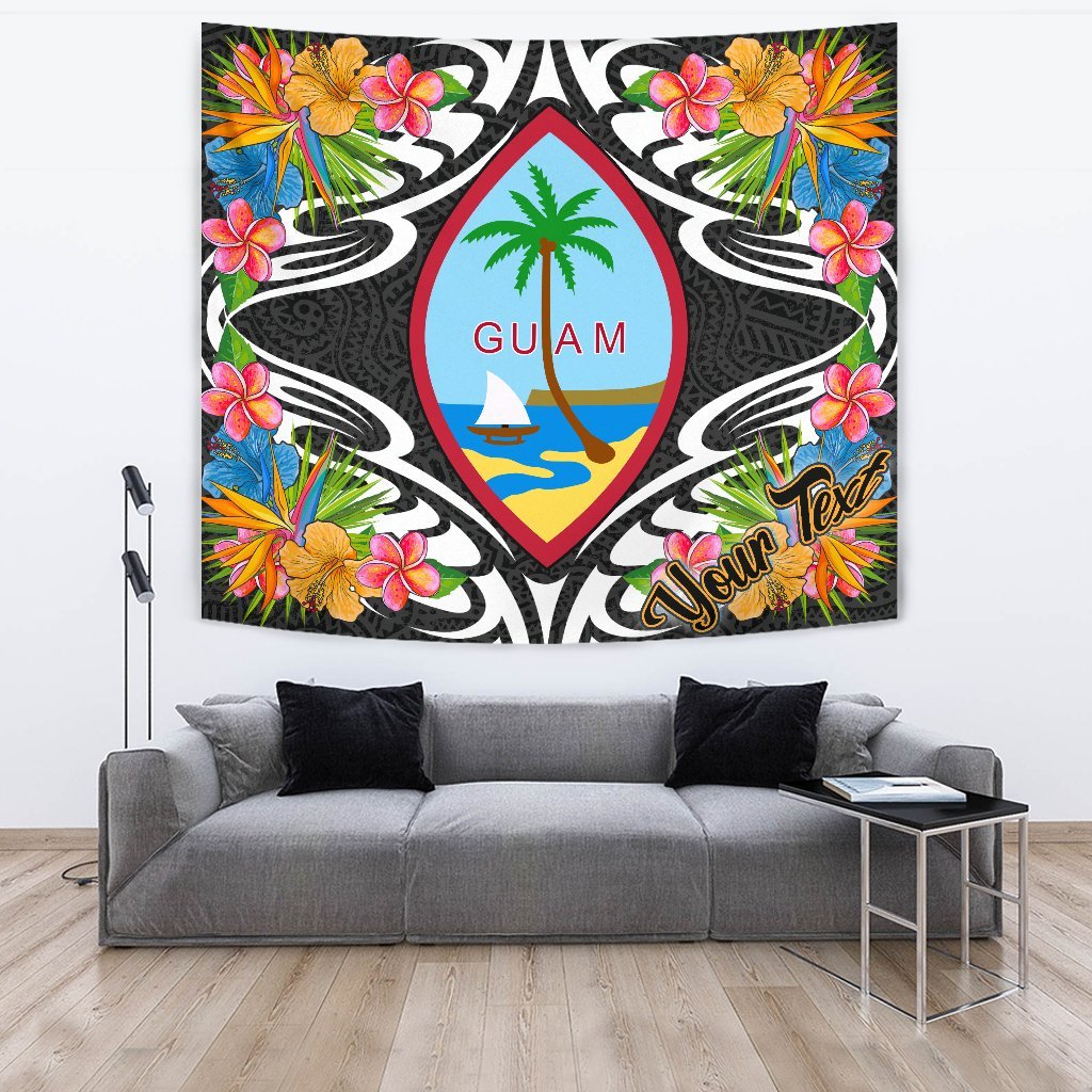Guam Tapestrys - Custom Personalised Tropical Flowers Style Wall Tapestry - Guam Large 104" x 88" Black - Polynesian Pride
