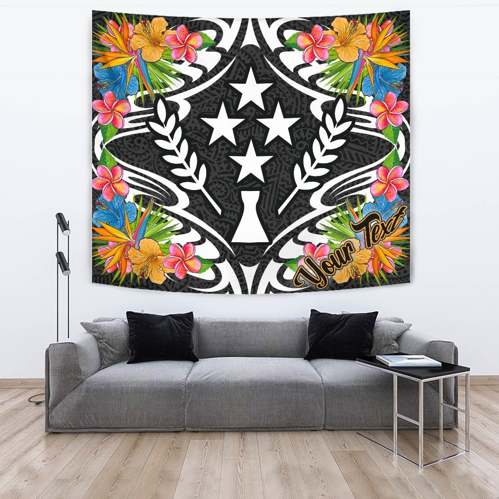Kosrae State Tapestrys - Custom Personalised Tropical Flowers Style Wall Tapestry - Kosrae State Large 104" x 88" Black - Polynesian Pride
