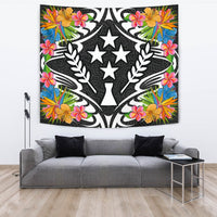 Kosrae State Tapestrys - Tropical Flowers Style Wall Tapestry - Kosrae State Large 104" x 88" Black - Polynesian Pride