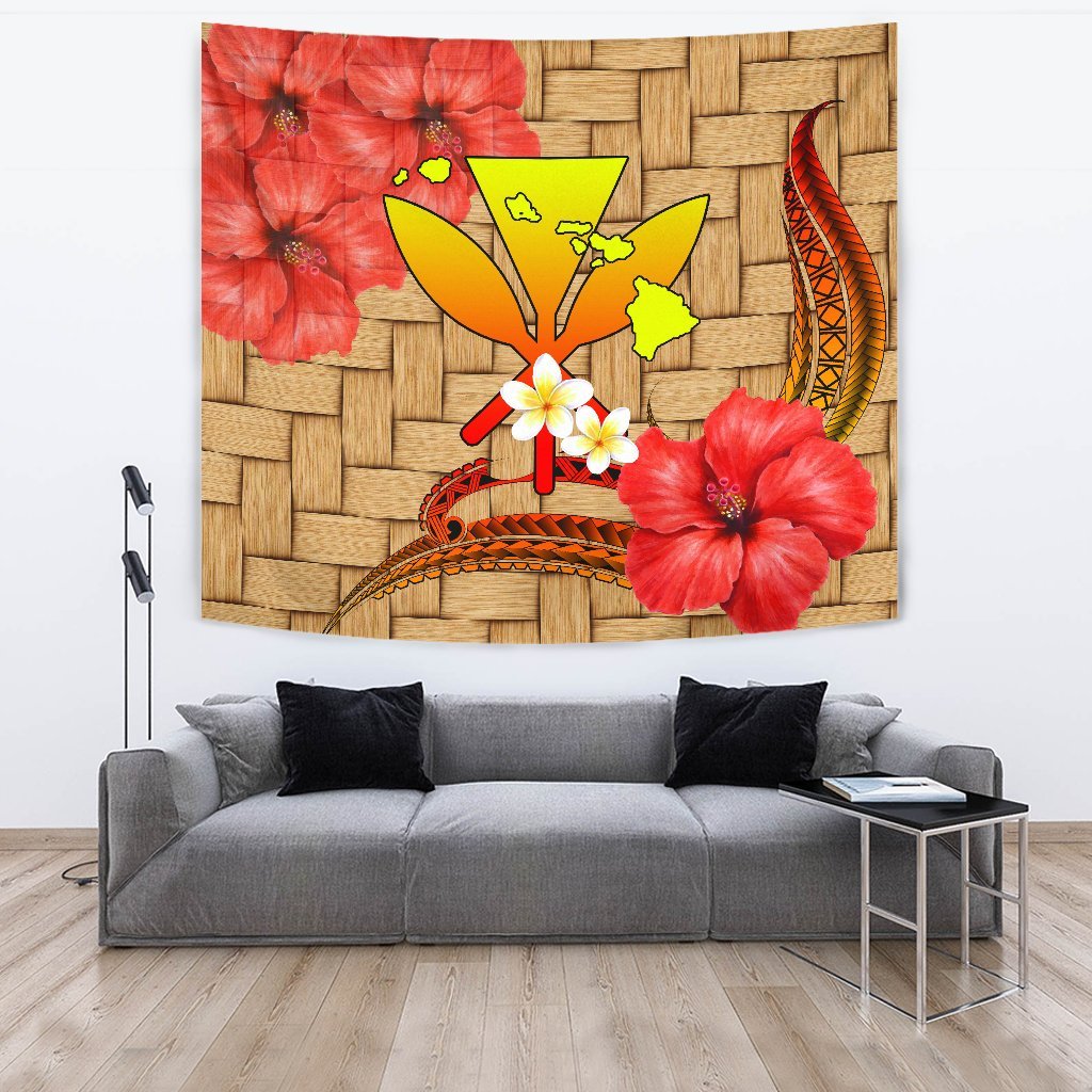 Hawaii Lauhala Kanaka Polynesian Tapestry Wall Tapestry Yellow - Polynesian Pride