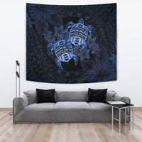 hawaiiTapestry - Turtle Strong Pattern Hibiscus Plumeria Blue AH Wall Tapestry Blue - Polynesian Pride