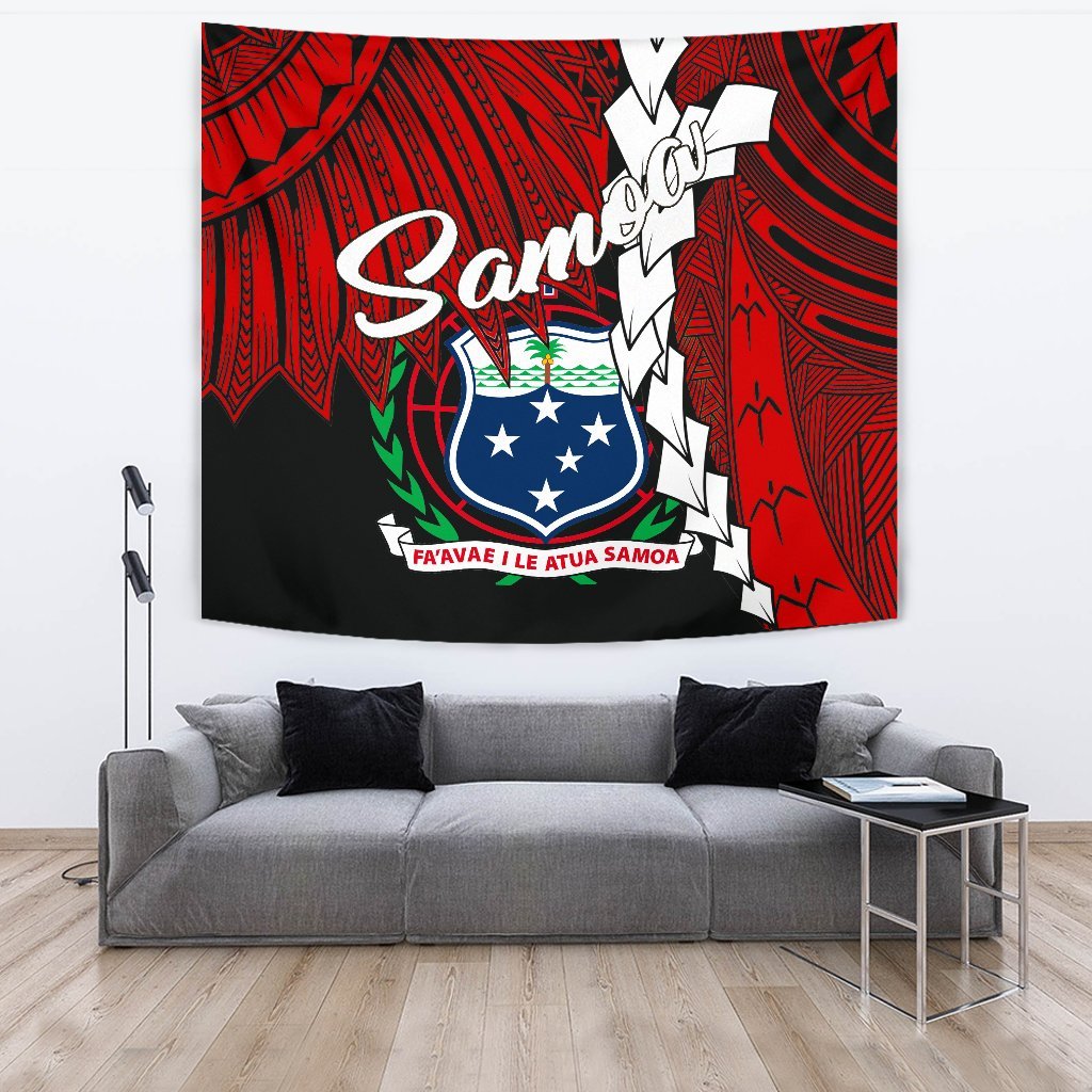 Samoa Polynesian Tapestry - Tribal Wave Tattoo Flag Color One Style Large 104" x 88" Red - Polynesian Pride