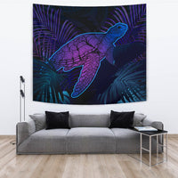 hawaiiTapestry - Hawaii Turtle And Palm Polynesian Retrospective Wall Tapestry Large 104" x 88" Black - Polynesian Pride