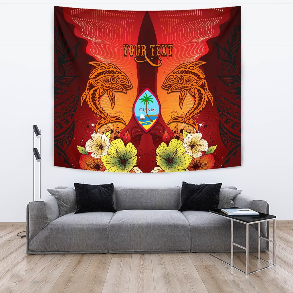 Guam Custom Personalised Tapestries - Tribal Tuna Fish Wall Tapestry Orange - Polynesian Pride