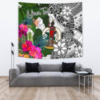 Vanuatu Custom Personalised Tapestry White - Turtle Plumeria Banana Leaf - Polynesian Pride