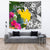 Papua New Guinea Custom Personalised Tapestry White - Turtle Plumeria Banana Leaf - Polynesian Pride