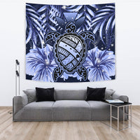 Hawaii Turtle Hibiscus Blue Tapestry - Hac Style - AH Wall Tapestry Blue - Polynesian Pride
