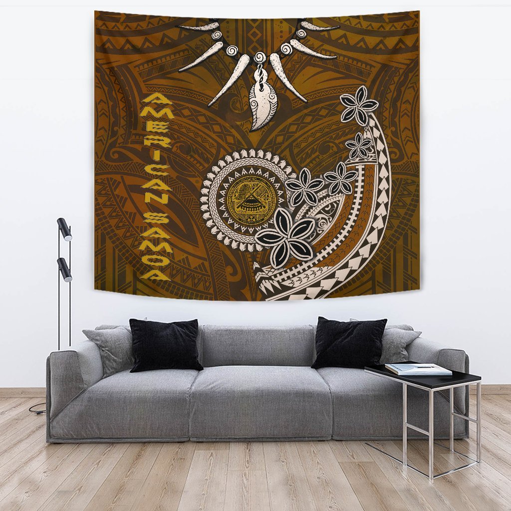 American Samoa Tapestries - Polynesian Boar Tusk Wall Tapestry Brown - Polynesian Pride