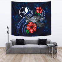 Yap Polynesian Tapestry - Blue Turtle Hibiscus One Style Large 104" x 88" Blue - Polynesian Pride